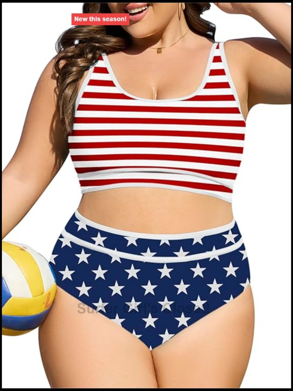 Plus Size High Waisted Bikini Set Tummy Control 2 Piece Swimwear Adjustable